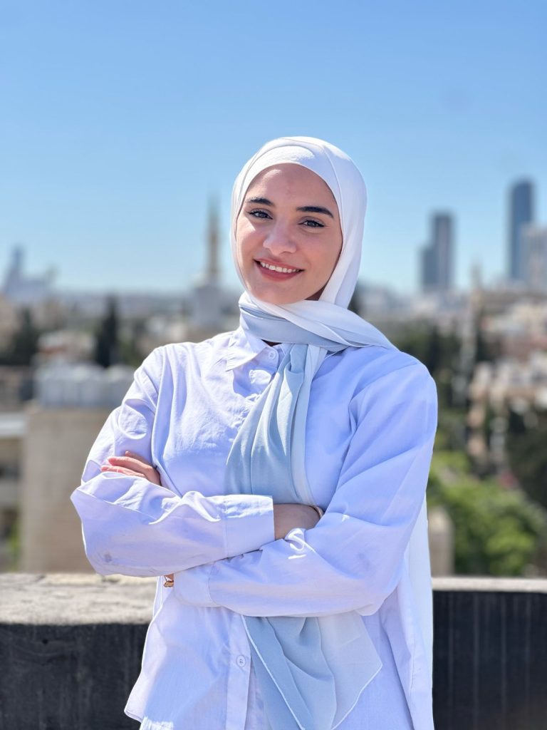 A portrait of Teacher Rima Abu Qadama, an expert Arabic teacher in Amman, Jordan.