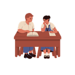 Students sitting at a desk engaged in learning at Misbah Center