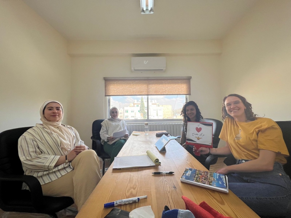 Learners practising spoken Levantine Arabic together in class