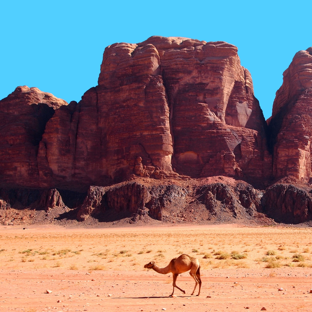 The sandstone landscape of Wadi Rum in southern Jordan